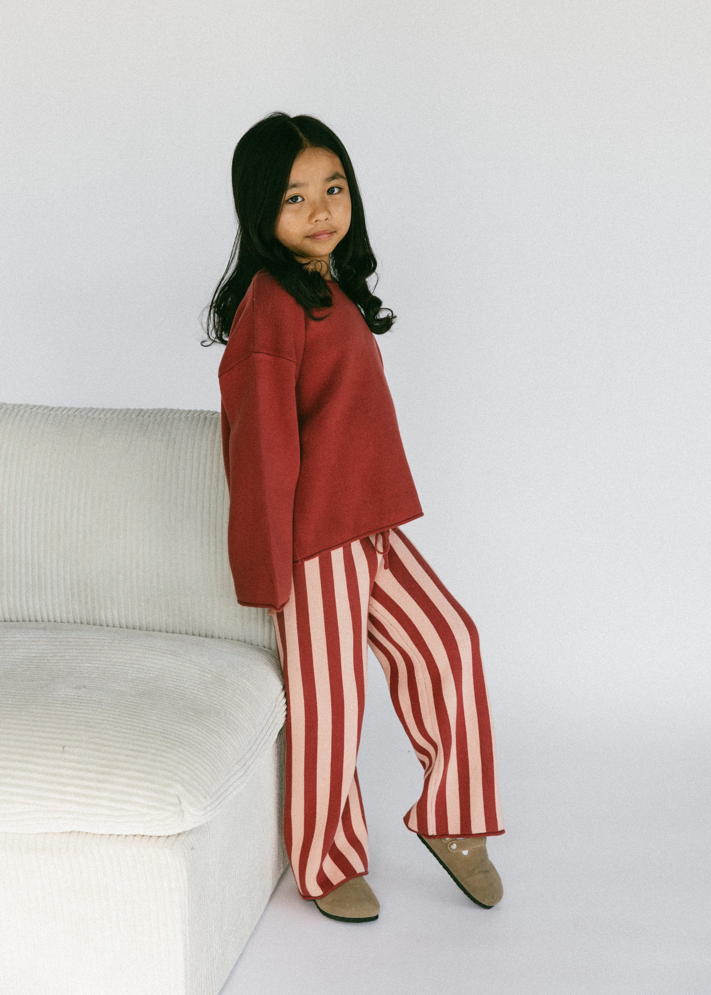 Knitted Striped Pants- Warm Rose