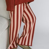 Knitted Striped Pants- Warm Rose