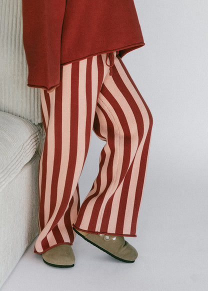 Knitted Striped Pants- Warm Rose