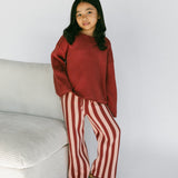 Knitted Striped Pants- Warm Rose