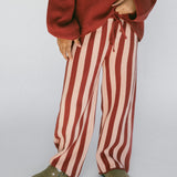 Knitted Striped Pants- Warm Rose