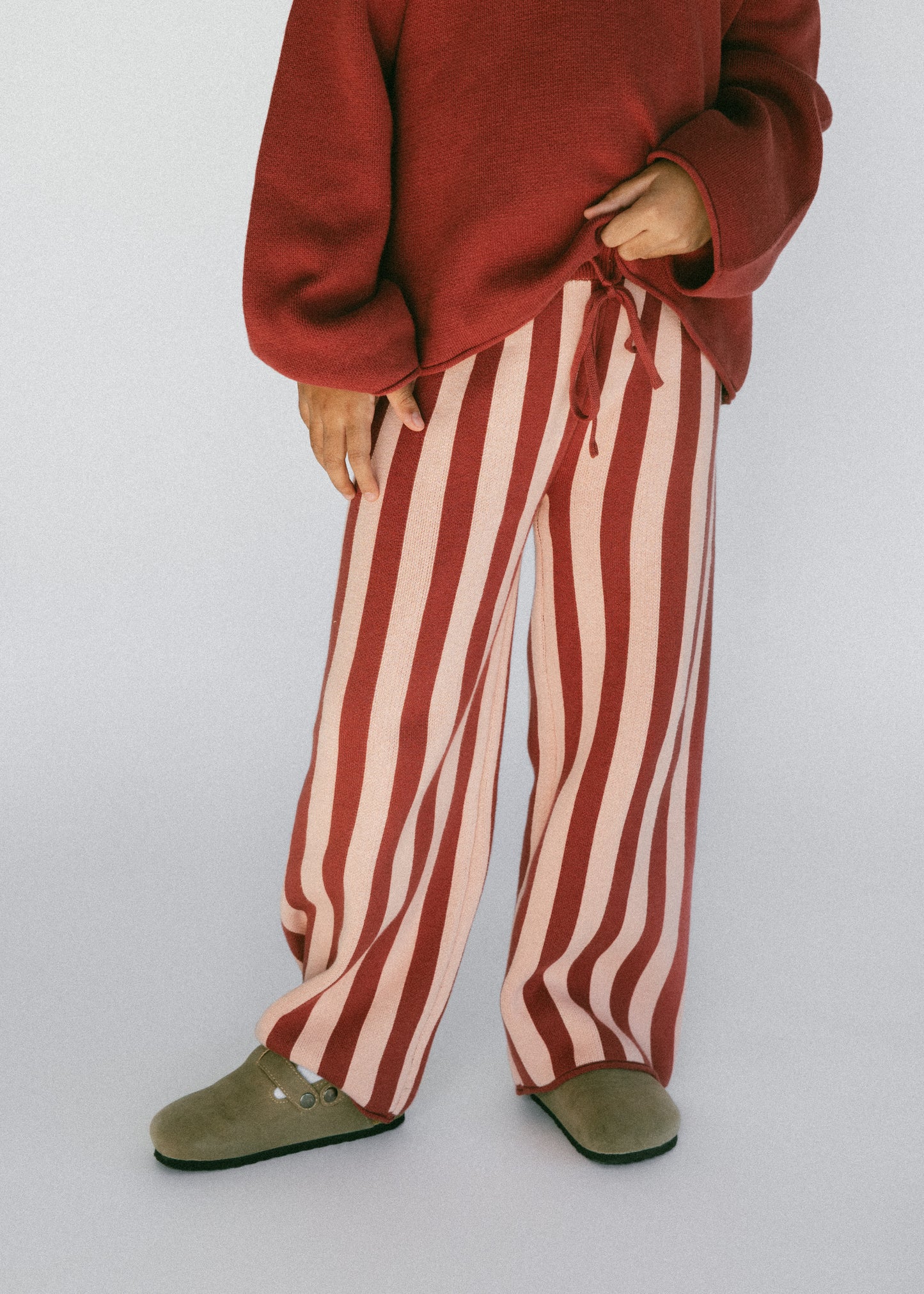 Knitted Striped Pants- Warm Rose