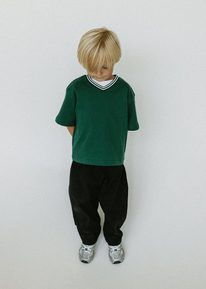 Varsity V-Neck Tee- Evergreen