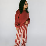 Knitted Striped Pants- Warm Rose
