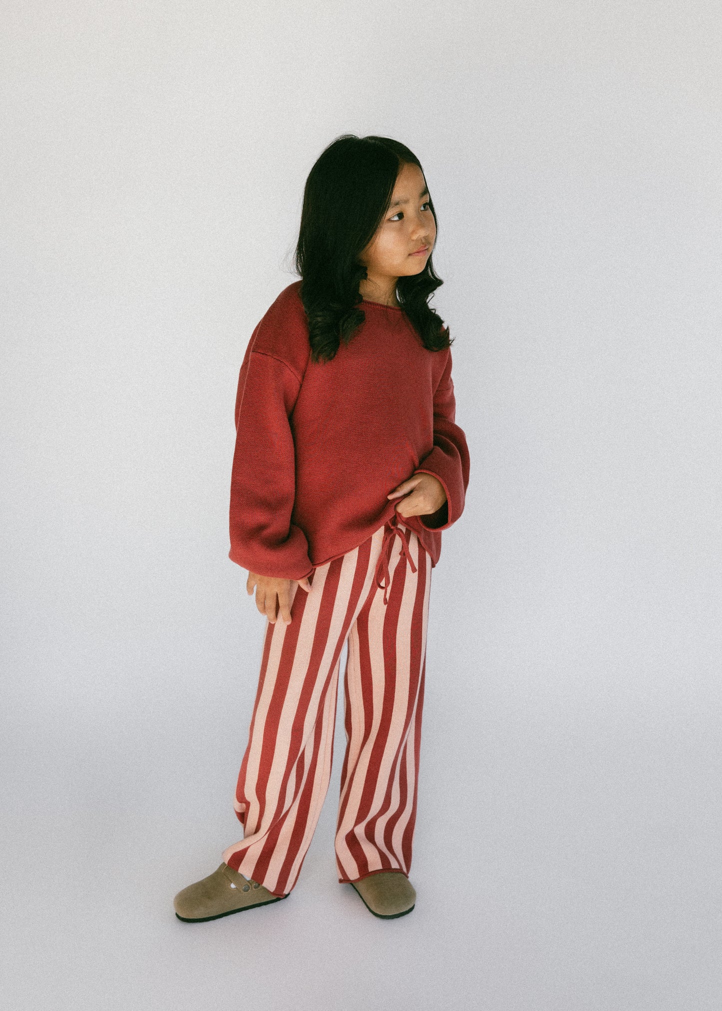 Knitted Striped Pants- Warm Rose