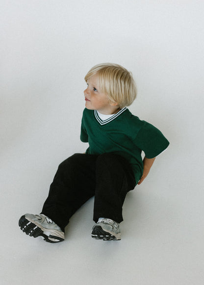 Varsity V-Neck Tee- Evergreen
