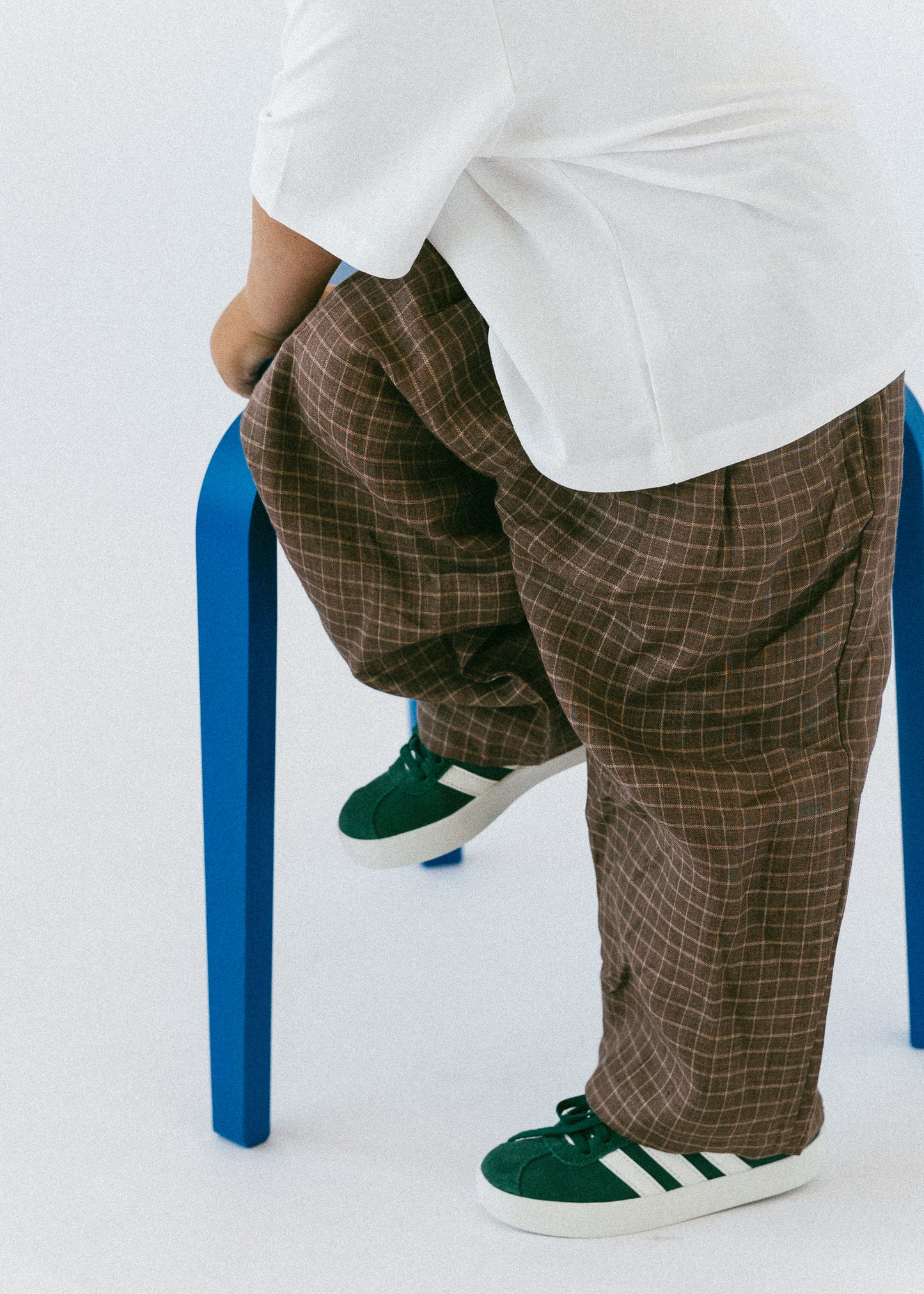 Baggy Linen Check Pants - Brown