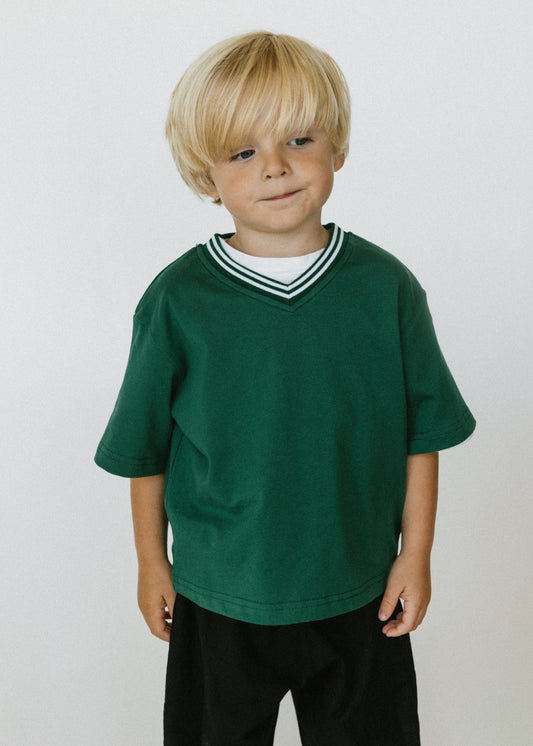 Varsity V-Neck Tee- Evergreen