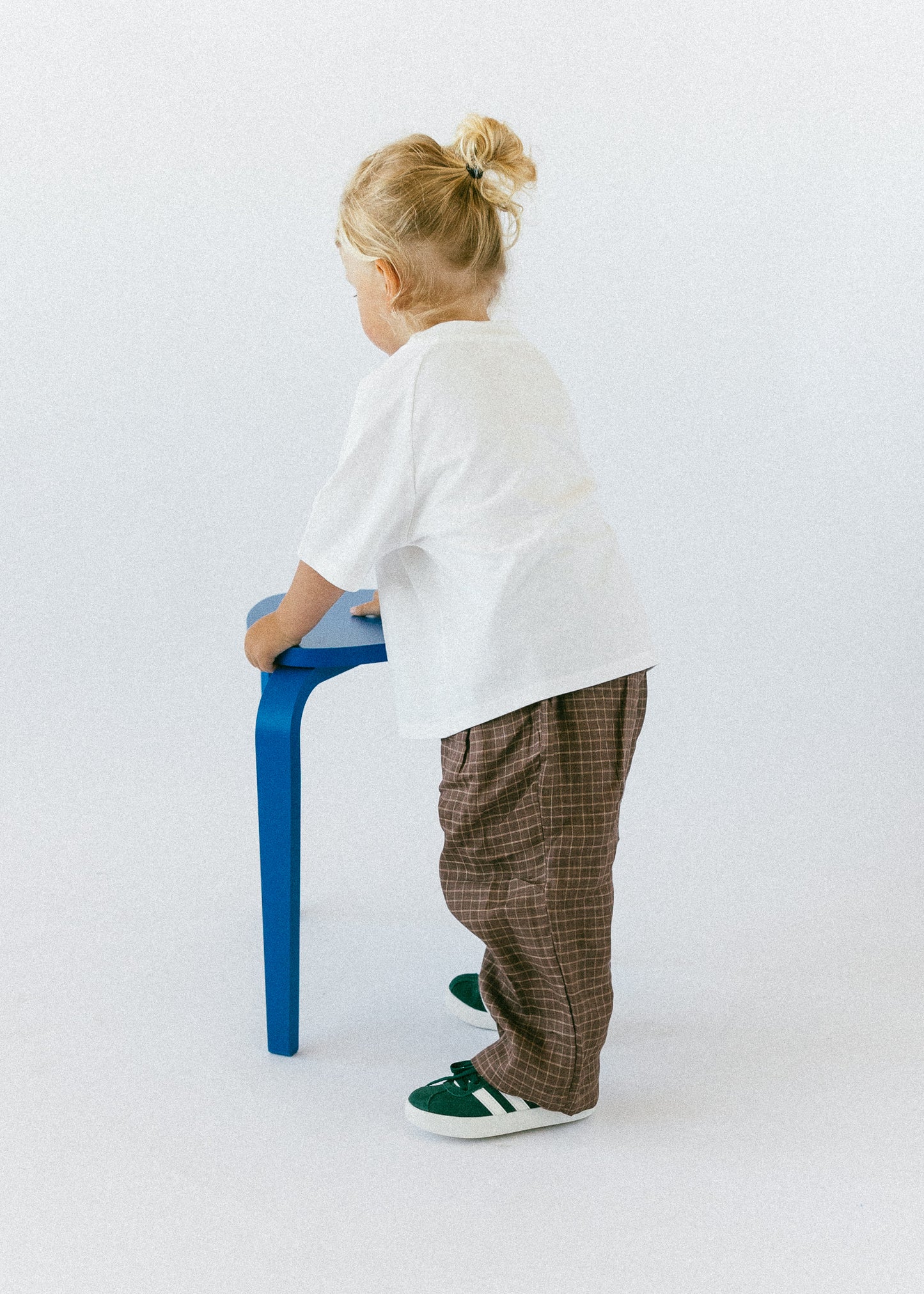 Baggy Linen Check Pants - Brown