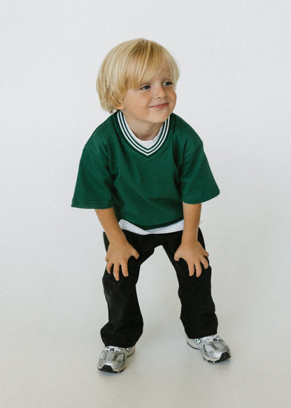 Varsity V-Neck Tee- Evergreen