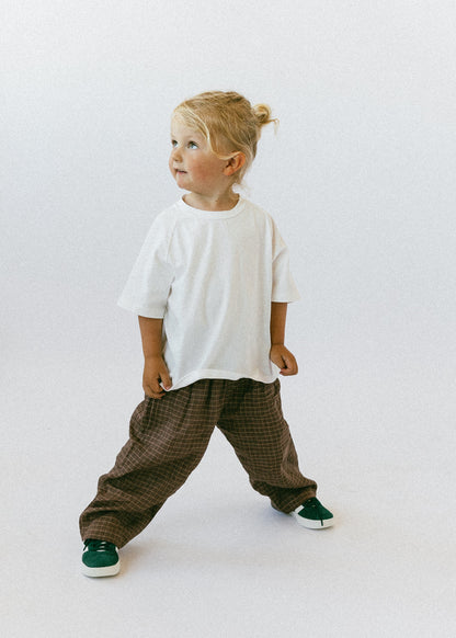 Baggy Linen Check Pants - Brown