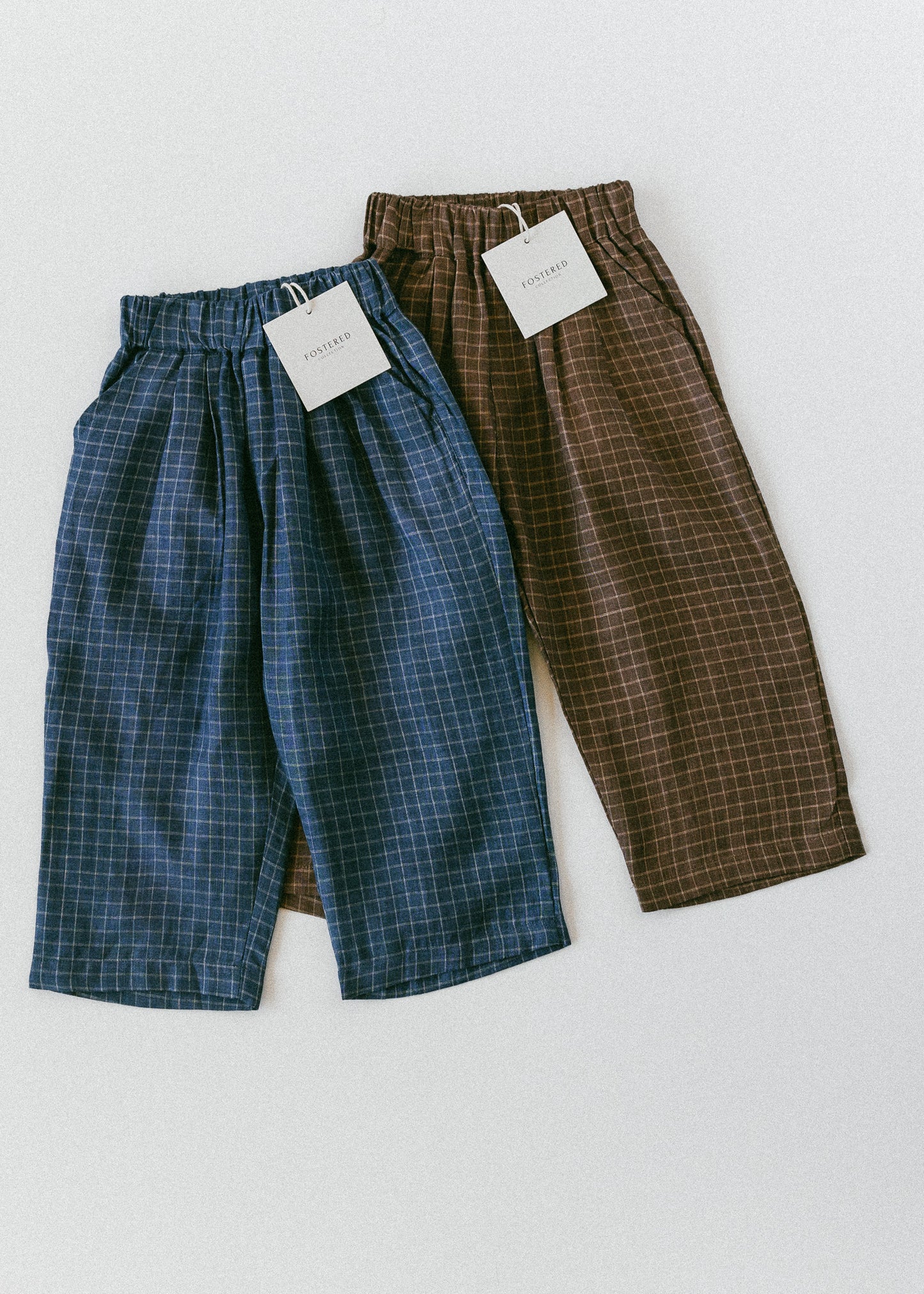 Baggy Linen Check Pants - Brown