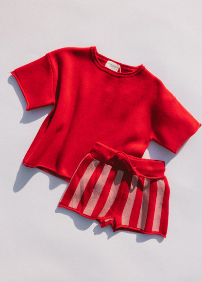 Oversized Knitted Shirt- Red