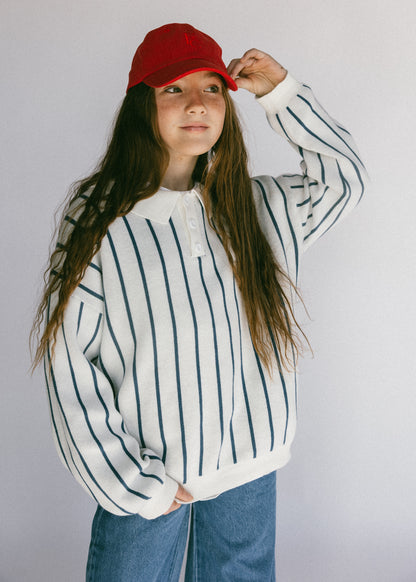Striped Polo- White