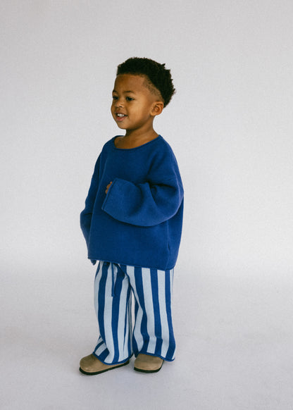 Knitted Striped Pants- Blue