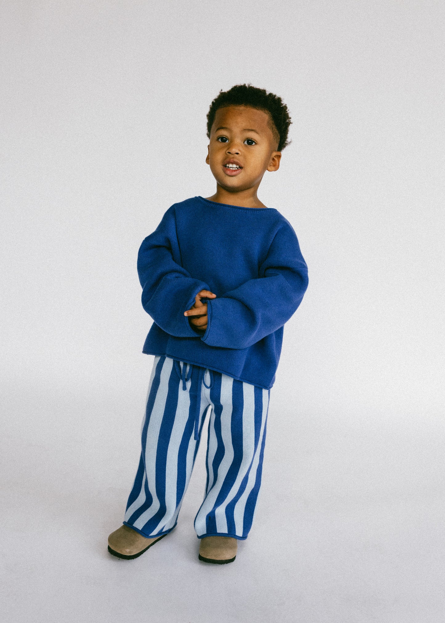 Knitted Striped Pants- Blue
