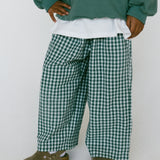Lightweight Check Plaid Pants- Dark Green