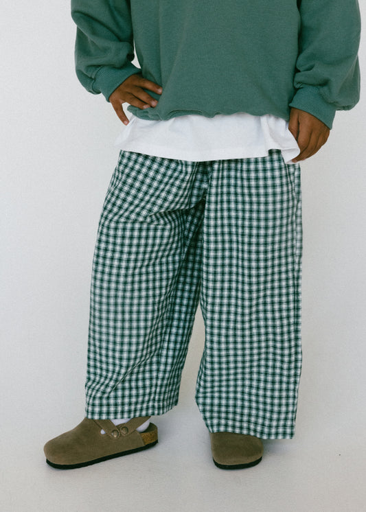 Lightweight Check Plaid Pants- Dark Green