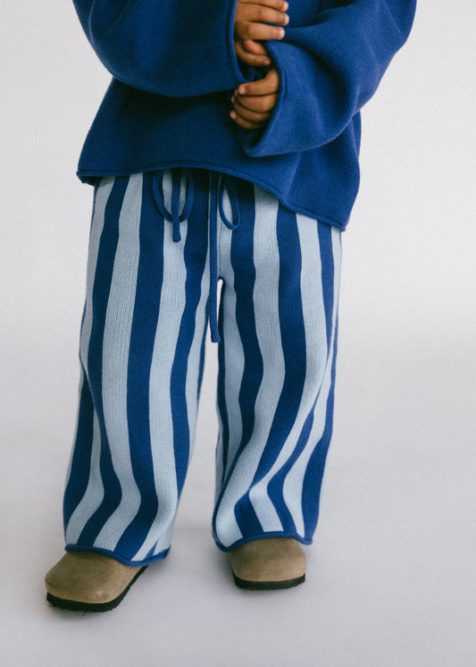Knitted Striped Pants- Blue