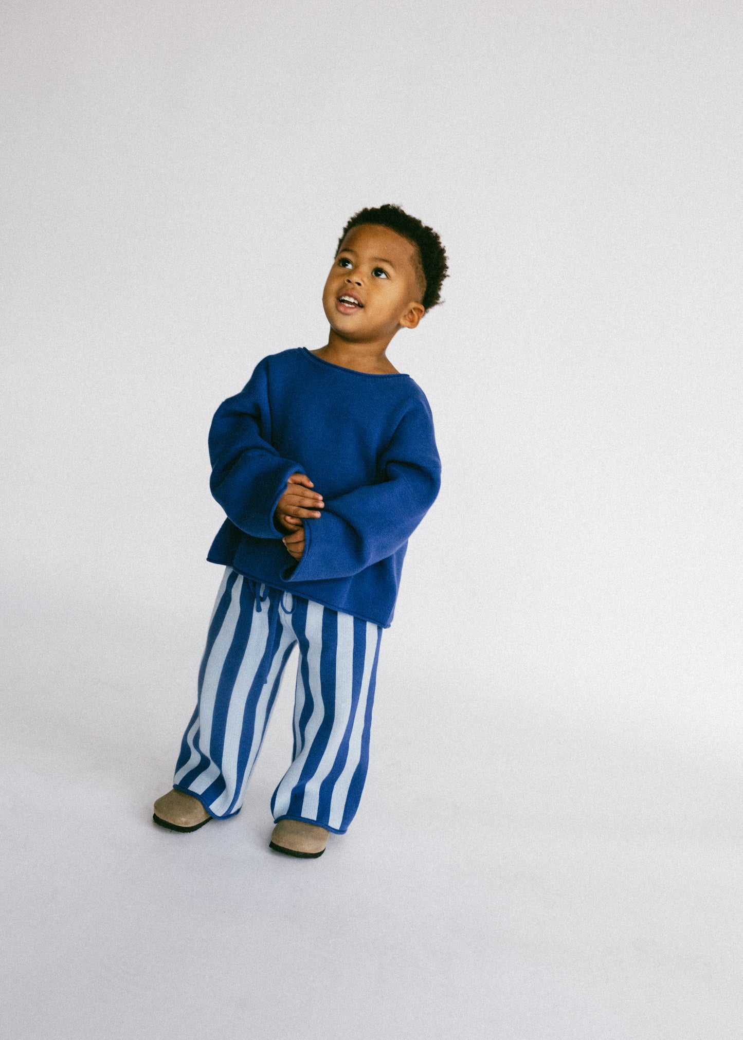 Knitted Striped Pants- Blue