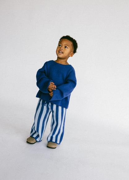 Knitted Striped Pants- Blue