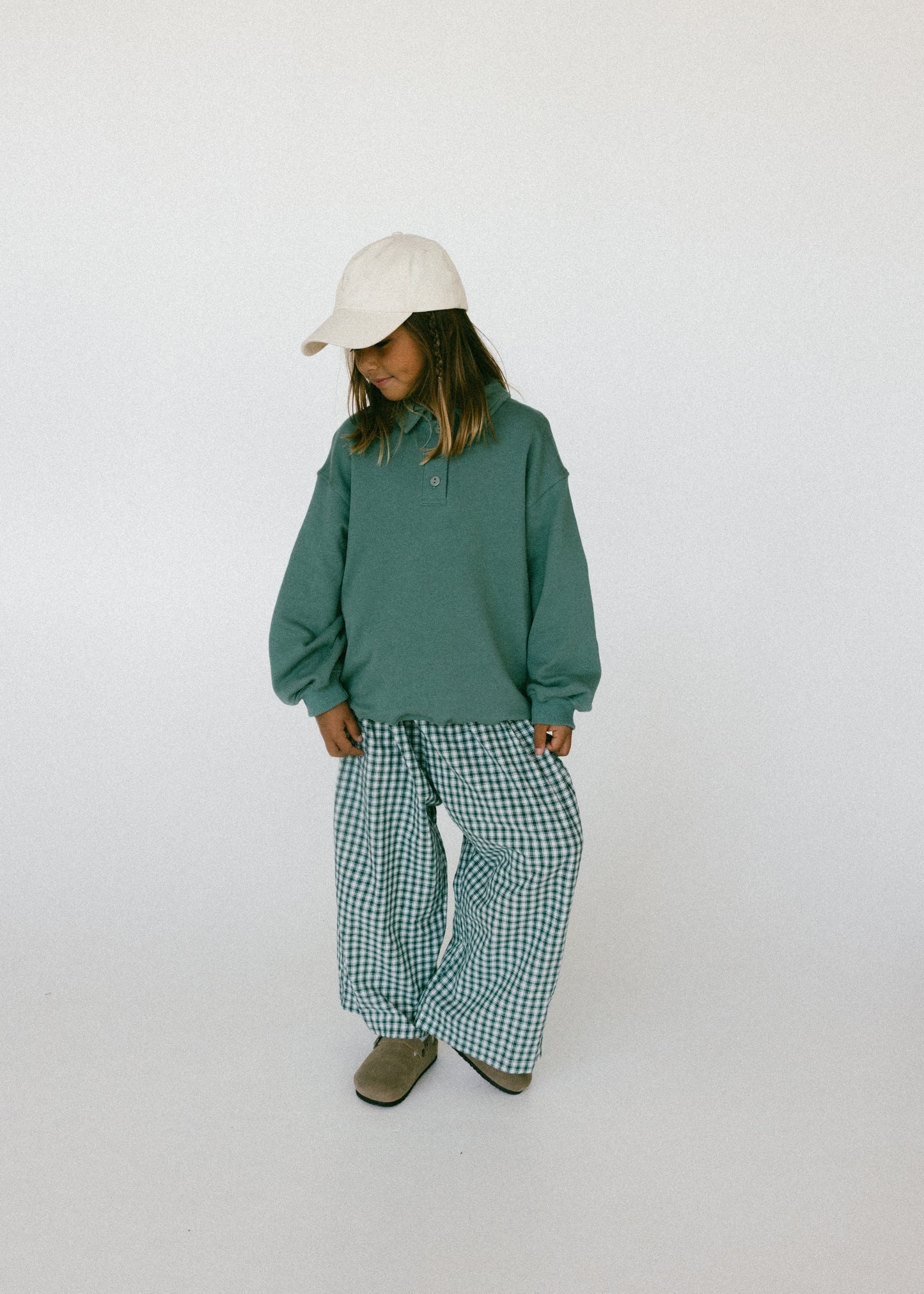 Lightweight Check Plaid Pants- Dark Green