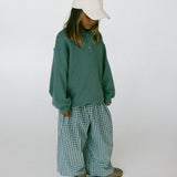 Lightweight Check Plaid Pants- Dark Green
