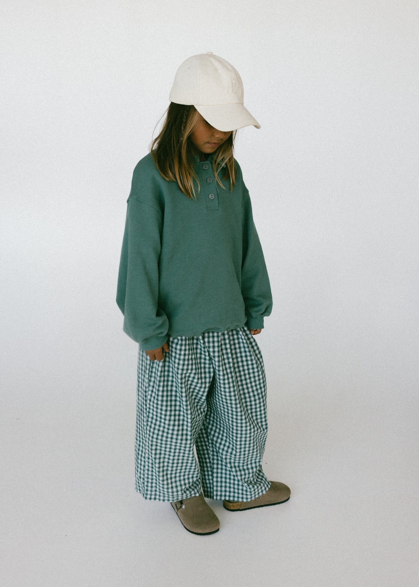 Lightweight Check Plaid Pants- Dark Green