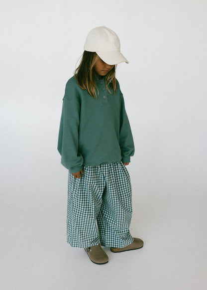 Lightweight Check Plaid Pants- Dark Green