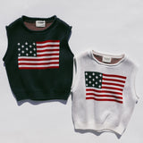 Sweater Vest- Flag- White