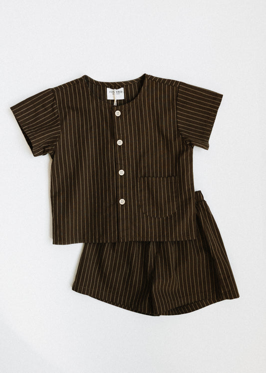 Striped Breezy Set- Brown