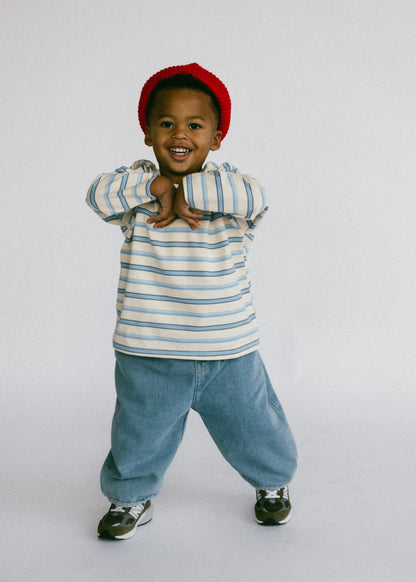 Long Sleeve Striped- Ivory and Light Blue