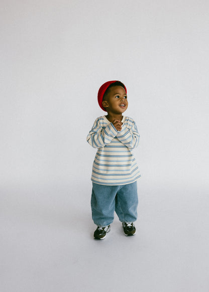 Long Sleeve Striped- Ivory and Light Blue