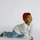 Long Sleeve Striped- Cream and Light Blue