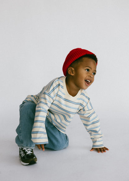 Long Sleeve Striped- Ivory and Light Blue