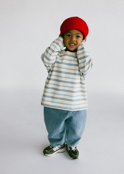 Long Sleeve Striped- Ivory and Light Blue