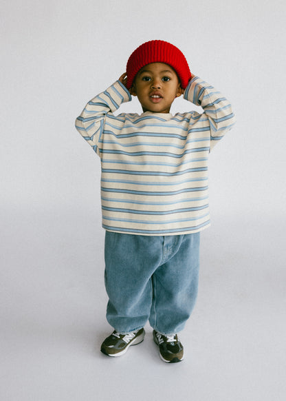 Long Sleeve Striped- Ivory and Light Blue