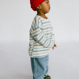 Long Sleeve Striped- Cream and Light Blue