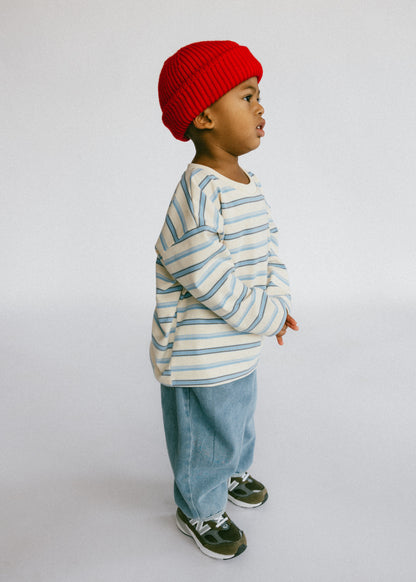 Long Sleeve Striped- Ivory and Light Blue