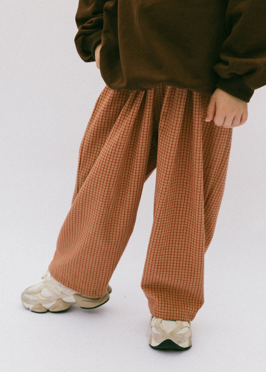 Check Pant- Tan & Red