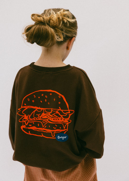 Graphic Crewneck- Burger- Brown