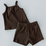 Ribbed Tank Set- Brown