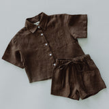 Linen Button Up Set- Brown