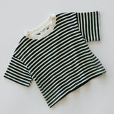 Waffle Stripe Tee- Navy & Cream