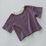 Waffle Stripe Tee- Mulberry & Cream