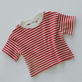 Waffle Stripe Tee- Red & Cream