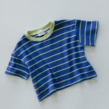 Waffle Stripe Tee- Blue & Lime