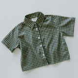 Boxy Button Up- Blue & Olive