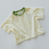 Contrast Collar Baggy Tee- Butter & Light Olive