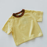 Contrast Collar Baggy Tee- Yellow & Brick